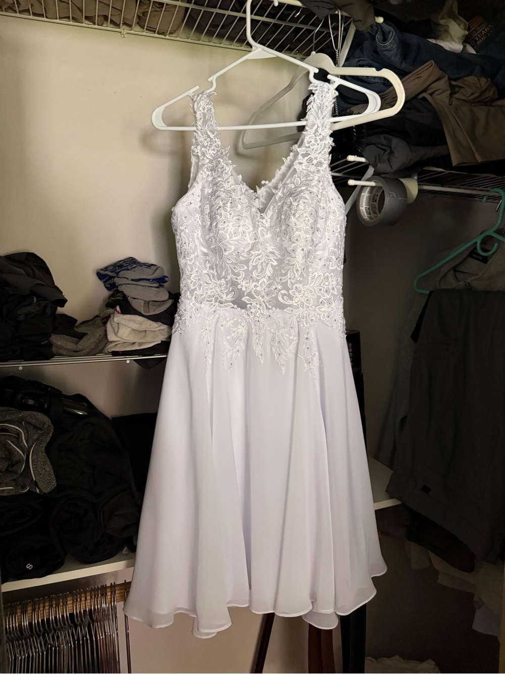 JJs House White Lace A-Line Mini Wedding Dress
